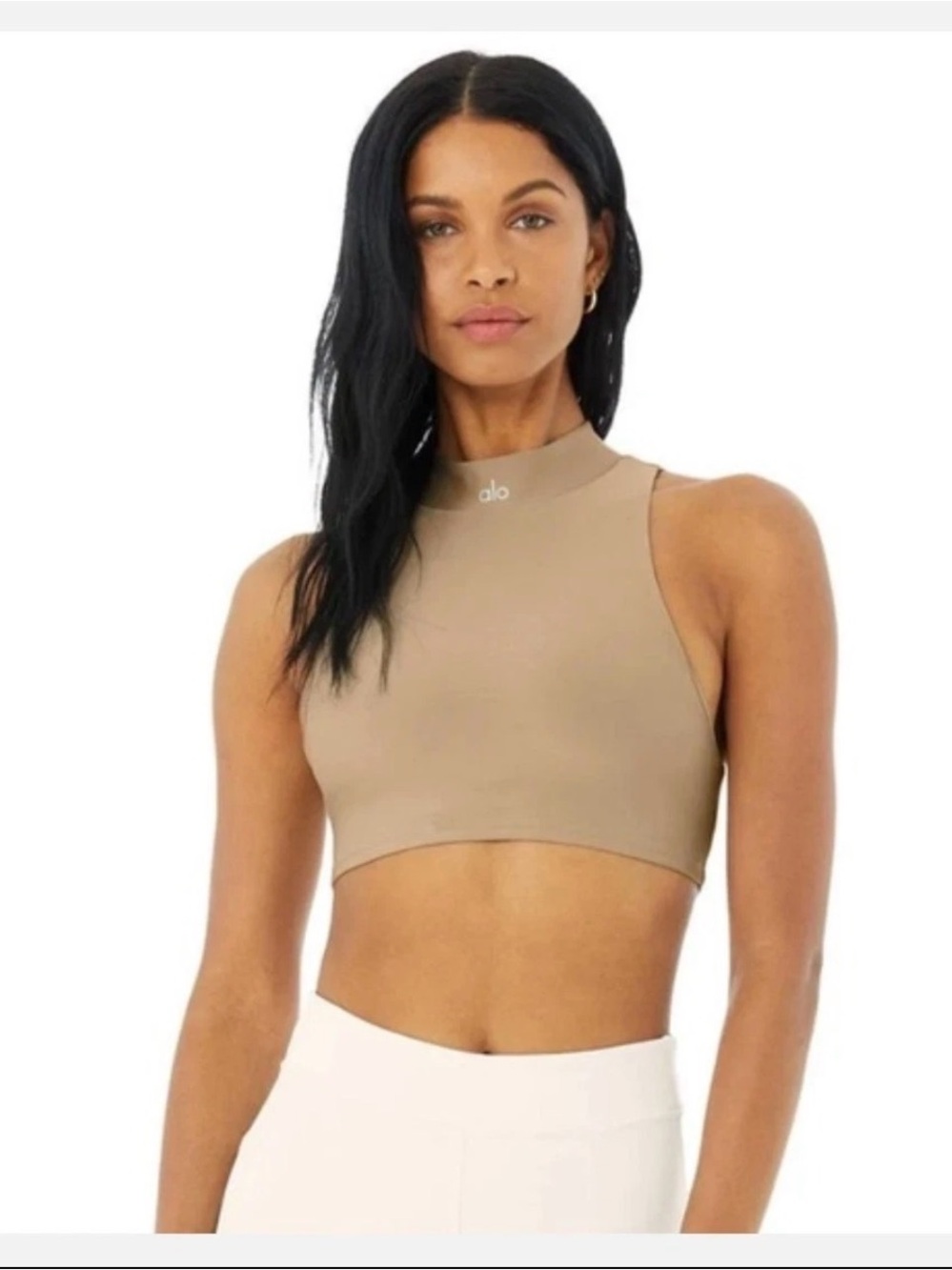 ALO Yoga High Neck Crop Tank Top in Taupe Beige